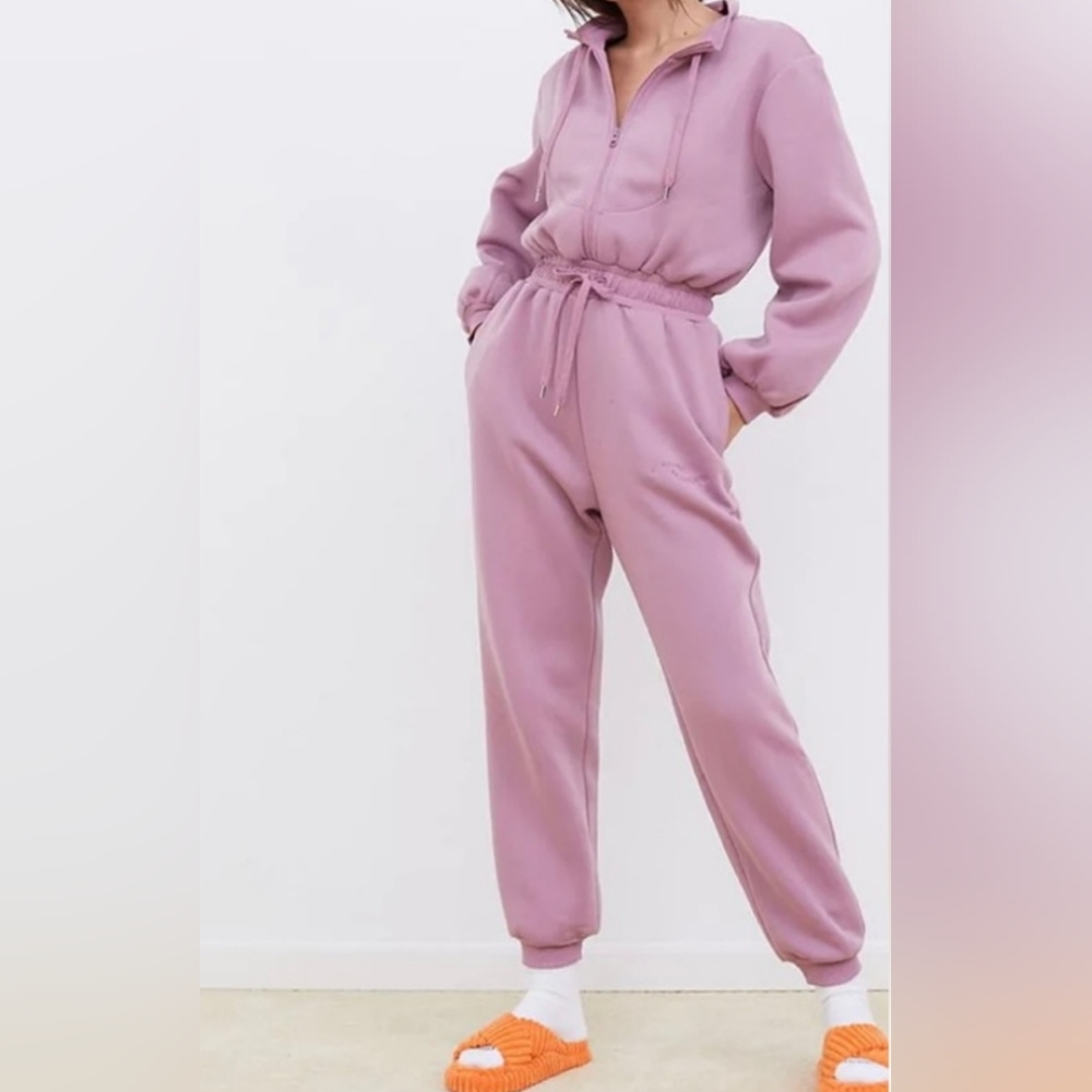 For Love & Lemons Mauve Cowl Neck Zip Up Jumpsuit With Pockets Size XXS - Picture 2 of 16